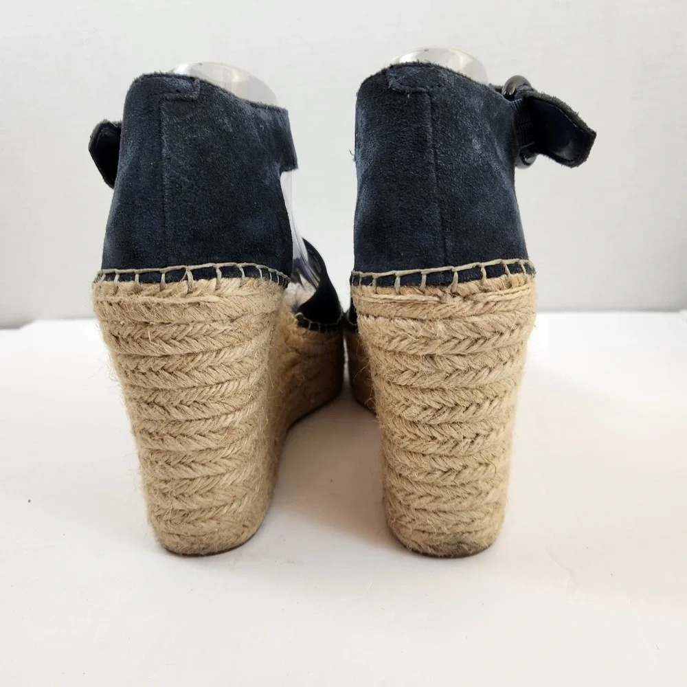 Marc Fisher Mlaida Blue Suede Espadrille Wedge Sandals Ankle Strap Womens Sz 10M